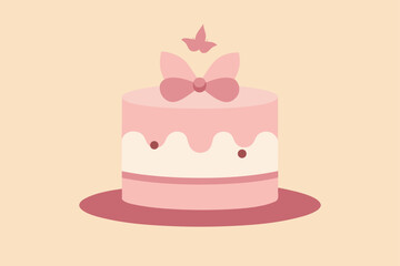 soft pink cake with ribbon and butterflies on top
