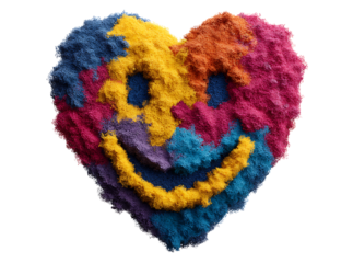 Colorful powder heart shaped smiley face abstract art, Isolated On White, Transparent Background, Png