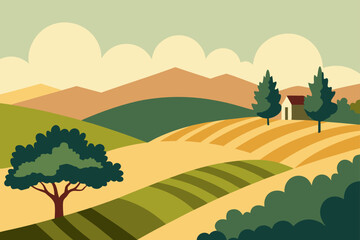 summer haze across vineyards and olive trees 