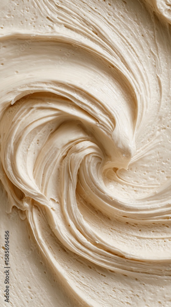 Poster creamy swirling texture of smooth vanilla frosting or cream creating an elegant spiral pattern with 