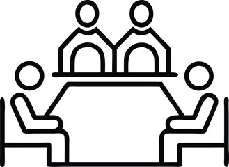 Fototapeta premium Line art illustration of four people at a meeting table icon