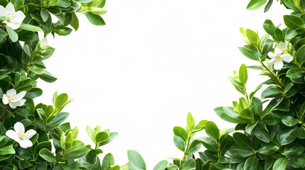 Fresh green leaf frame made of vibrant bush foliage with copy space on the side. Minimalist plant border with cutout look and transparent background, ideal for eco designs and nature-themed graphics.
