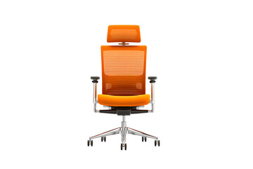 Fototapeta premium Modern orange leather office chair on black background.