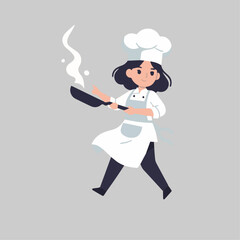 girl chef with a pan