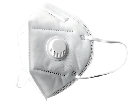 White respirator mask with valve isolated on a transparent background