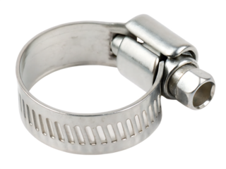Metal hose clamp fastening mechanism isolated on a transparent background