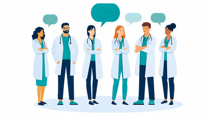 Medical Team Communication with Speech Bubbles – Vector Illustration