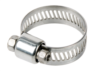Metal hose clamp with screw adjustment isolated on a transparent background