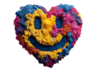 Colorful heart shaped smiley face abstract art, Isolated On White, Transparent Background, Png