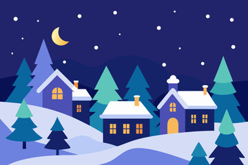 Fototapeta premium winter night in decorated village snowflakes 