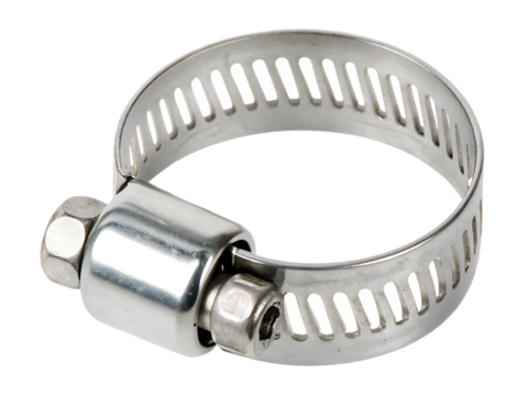 Metal hose clamp with screw adjustment isolated on a transparent background