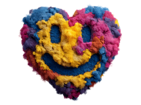 Colorful heart shaped smiley face abstract art, Isolated On White, Transparent Background, Png - Powered by Adobe