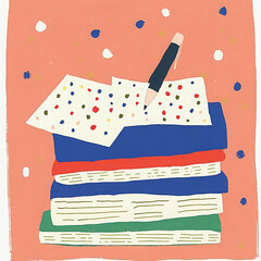Stack report pen paper business colorful illustration cheerful