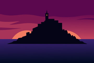 zannone island silhouette glowing against twilight 