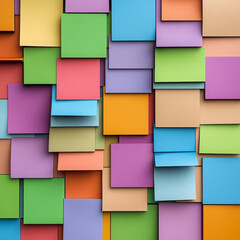 Colorful sticky notes pattern paper square office wall creative arrangement cheerful mood
