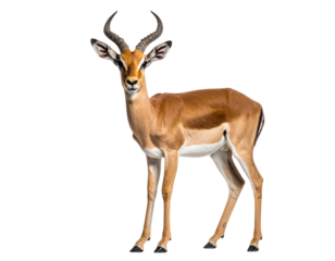 Frontal View of Gazelle Antelope Standing with Head Tilted, Curious Expression, Transparent Background