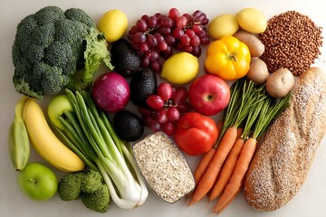 Low glycemic foods ideal for a diabetic diet, including fresh fruits, vegetables, and whole grains, carefully selected for optimal health.