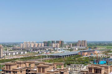 The scenery of the buildings around Deyang Railway Station in Sichuan Province, China