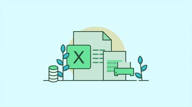 A creative Excel file animation video featuring an Excel sheet, columns and rows, and a printer, perfect for modern presentation