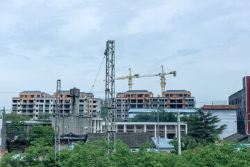 Buildings in the small town beside the railway lines