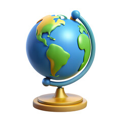 Isolated terrestrial globe object showing world continents and oceans on a white background, a global geography sphere for travel, business, and school education
