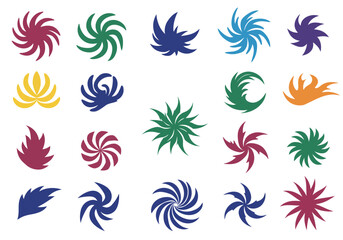 Pinwheel Style Abstract Icon Set with Colorful Segmented Decorative Shapes