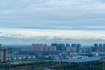 The scenery of the buildings around Deyang Railway Station in Sichuan Province, China
