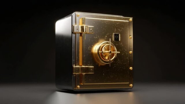 This is a luxurious high-security vault made of gold and silver, designed to protect valuable assets from theft or damage. It features an advanced locking mechanism for added protection.