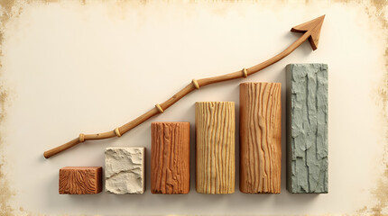 Business Growth Concept with Wooden Blocks and Arrow Chart on Beige Background