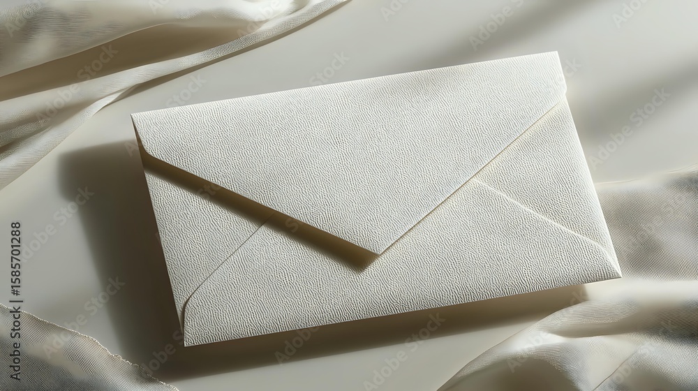 Poster white envelope on soft fabric with gentle shadows creating minimalist composition for business commu