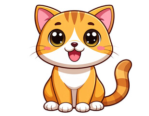 - Cartoon Cat with Oversized Head and Tiny Body Sitting Tilted, Top-Down Cute Angle, Isolated