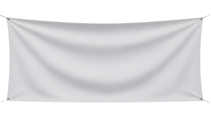 Elegant white textile banner with smooth folds and grommets offers space for signage and promotional designs on a transparent background.
