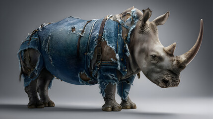 Fototapeta premium Rhino in Denim: A Fashionable Beast