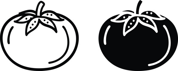 Tomato Icons Black and White Vector Fresh Vegetable Illustration