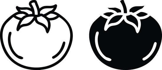 Tomato Icon Set Black and White Vector Vegetable Illustration