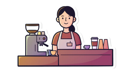 Friendly Barista Serving Coffee Illustration