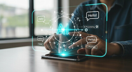 Person interacting with artificial intelligence interface on a smartphone