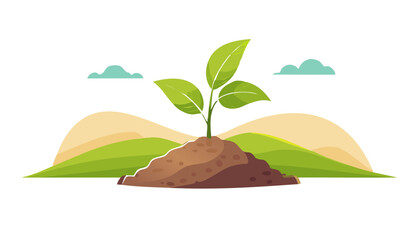 Green seedling growing on a hill landscape symbolizing growth environment and sustainability.