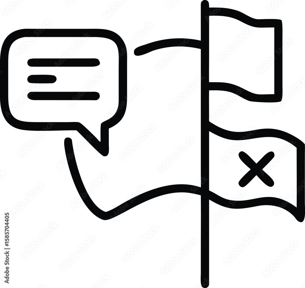 Poster line art of approval and decline flags with speech bubble icon for web design