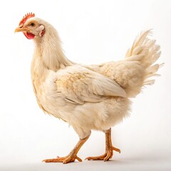 Cream-colored hen, studio shot, pristine white background, calm, peaceful mood, poultry farming, healthy livestock.