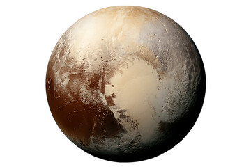 Detailed view of pluto dwarf planet surface with varied terrain isolated on transparent background