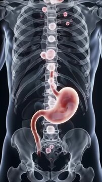 Medical animation of bloating and stomach discomfort