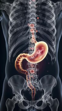 Medical animation of bloating and stomach discomfort