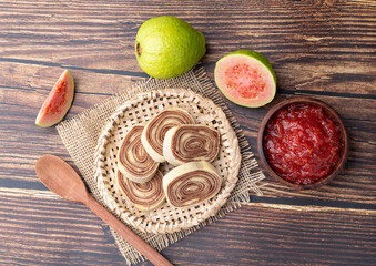 Bolo de rolo, typical brazilian northeast roll cake filled with guava cream