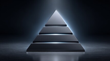 Obraz premium Pyramid symbolizing financial investment layers marketing strategies and ranking insights above a black mirror surface