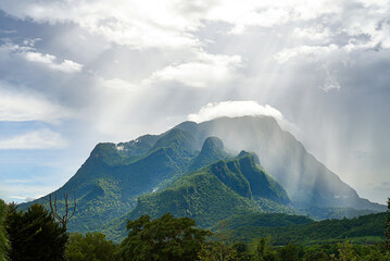 Doi Luang Chiang Dao mountain landscape with clouds, Doi Luang Chiang Dao trekking view, sunrise over Doi Luang Chiang Dao