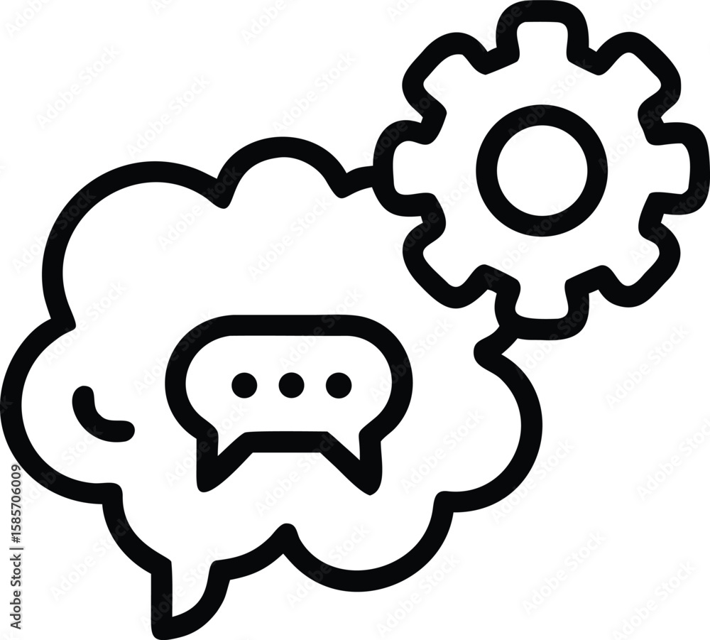 Poster line art of cogwheel and speech bubble icon for process optimization