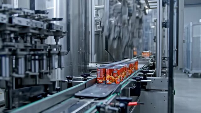Automated food canning line in a modern factory