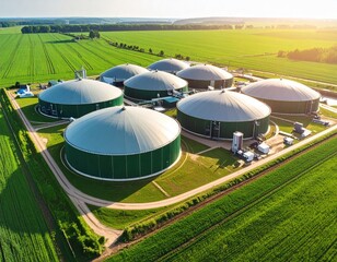 Aerial view of biofuel plants in a rural landscape