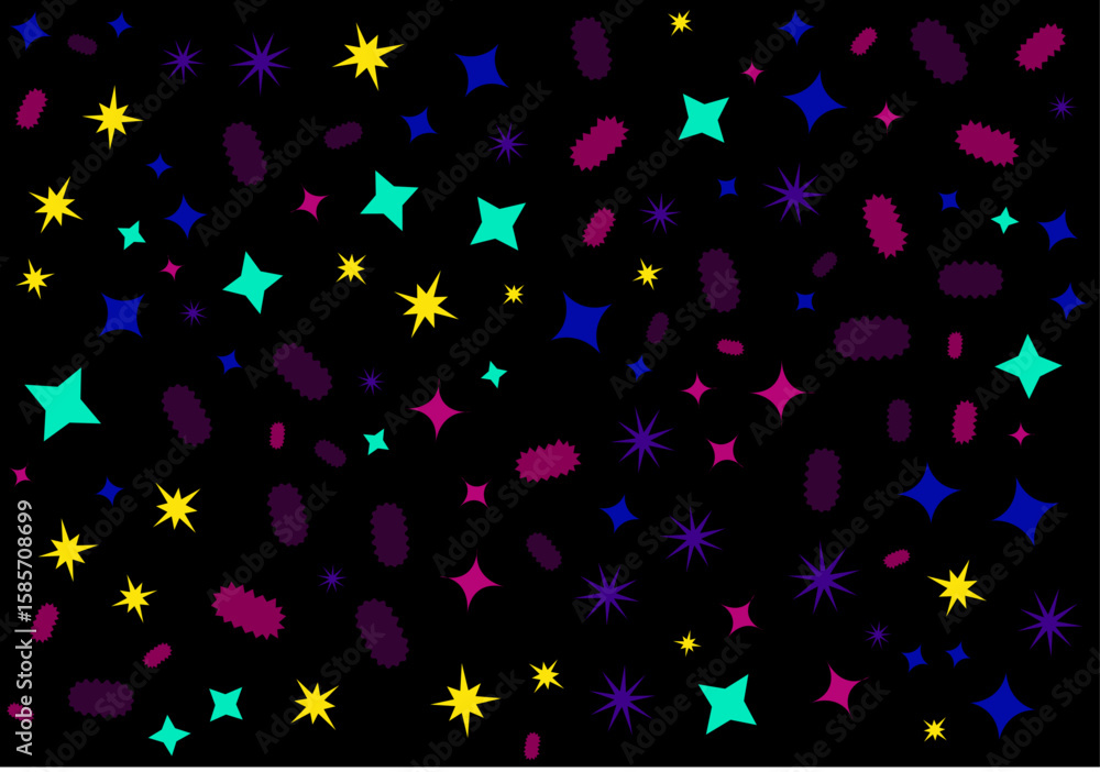 Poster starry cosmos: abstract composition of star and dot shape element over a deep, dark background, form